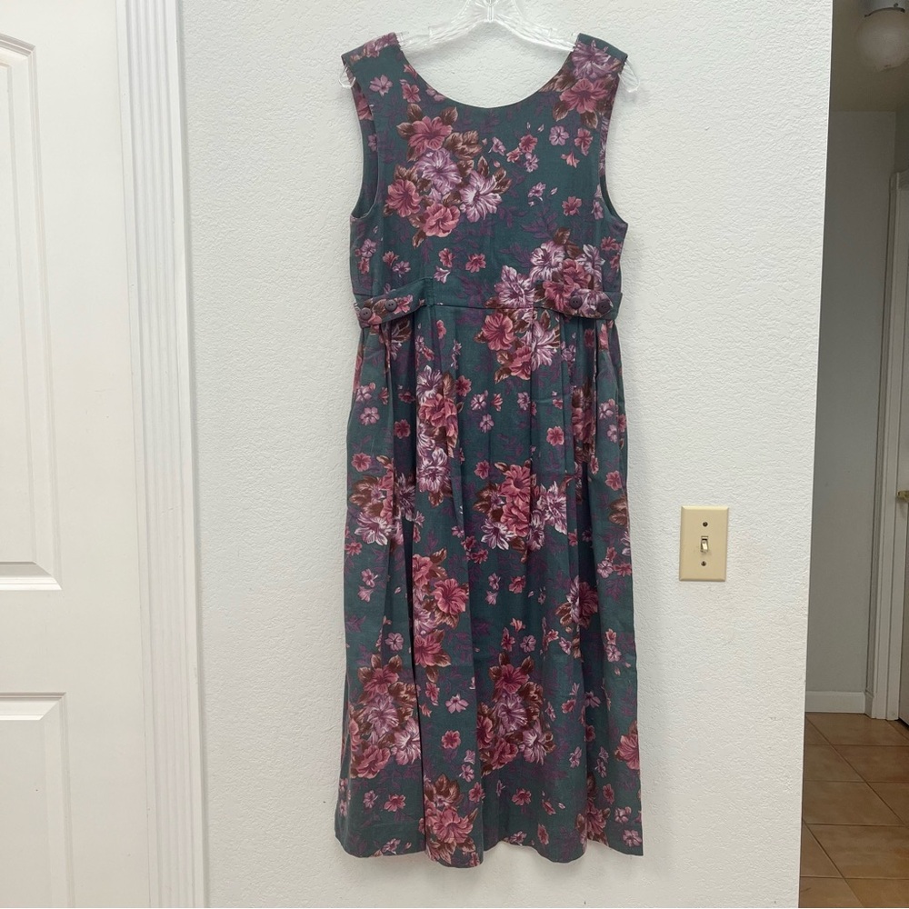 Laura Ashley Teal Dress with Pink Floral Print